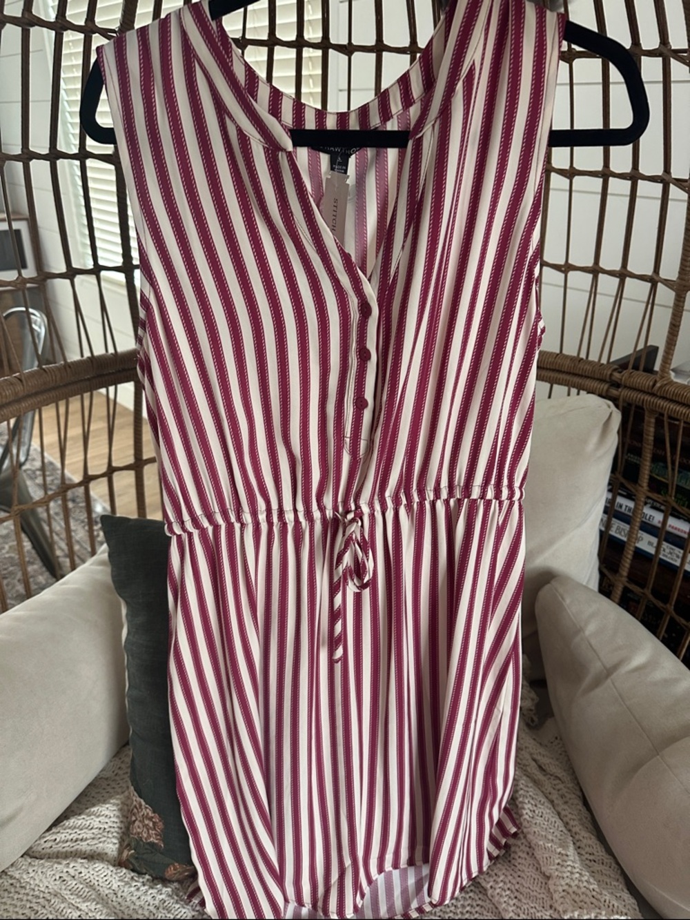 41 Hawthorn Claira Burgundy and White Striped Button-Front Dress